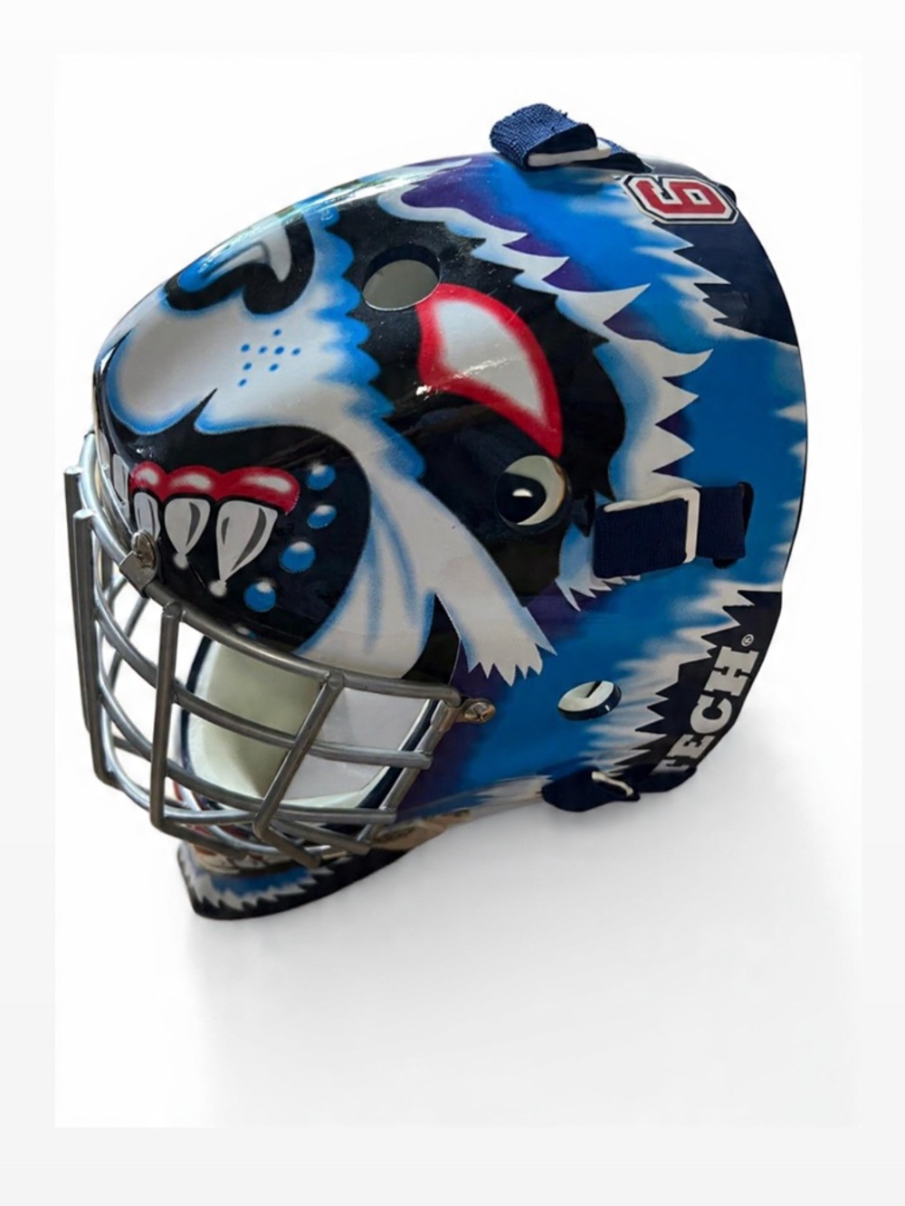 Custom Blue Hockey Goalie Mask with Fierce Graphic Tech